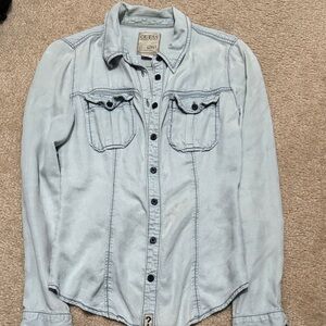 Guess Women’s Light Blue “worn look” Button-Up Shirt blouse